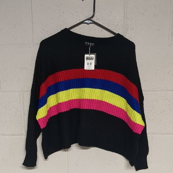 Poof! Multicolor Crew Neck Sweater Colorblock Size Small NWT - Picture 1 of 6